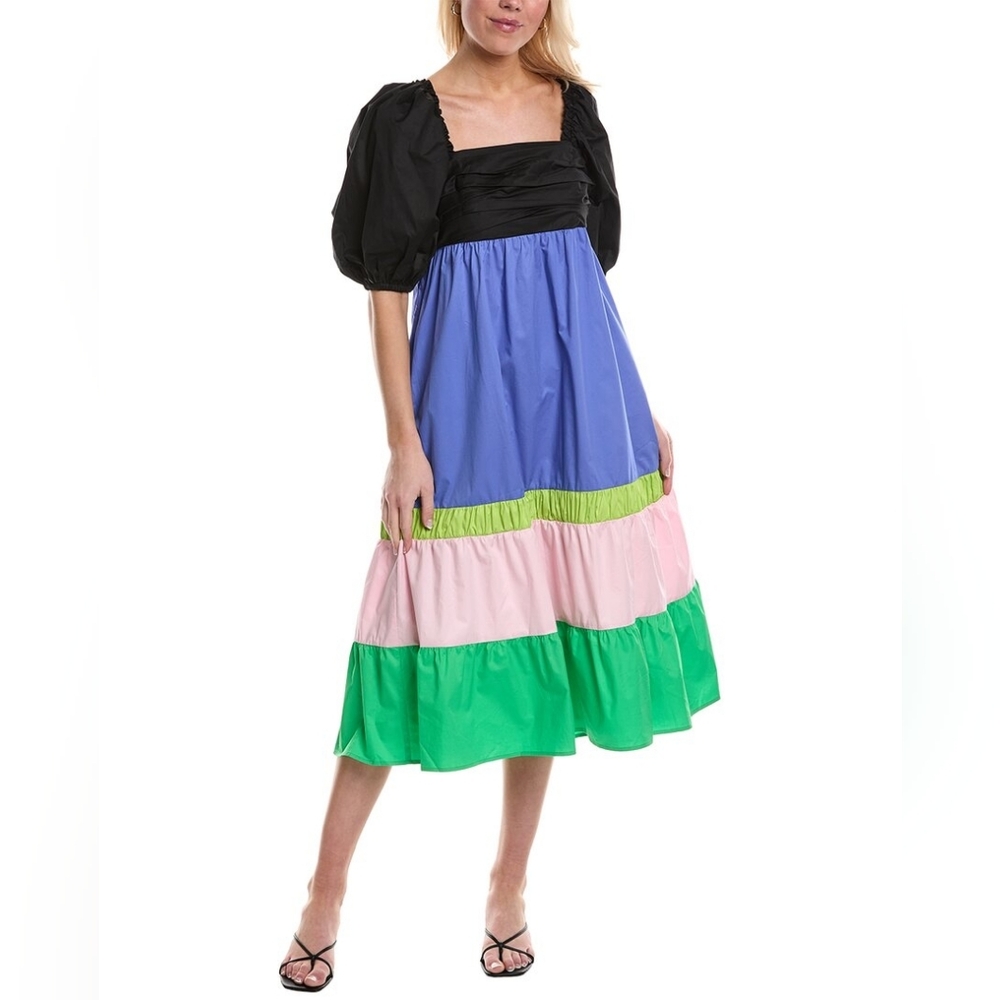 Crosby By Mollie Burch Emerson Midi‎ Dress Puff Sleeve Colorblock
